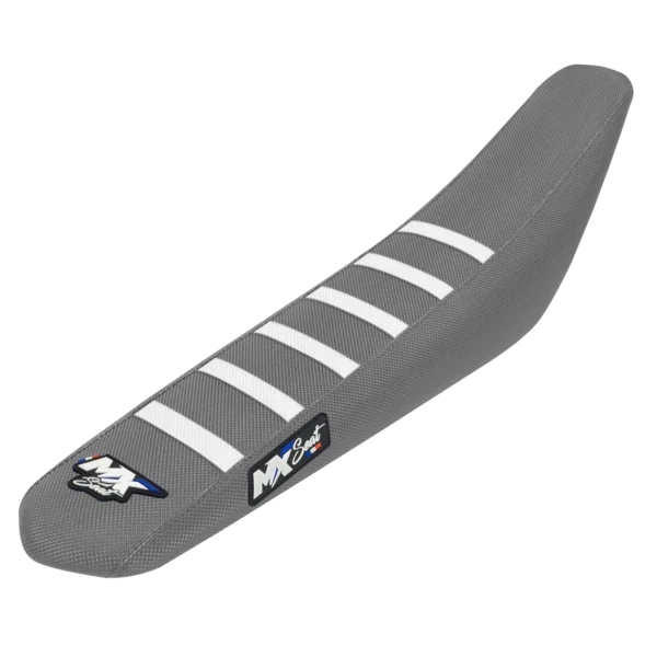 Housse de selle motocross Husqvarna - Grise et blanche 6 ribs