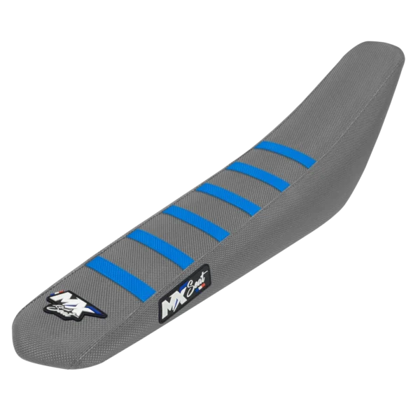 Housse de selle motocross TM Racing - Grise et cyan 6 ribs