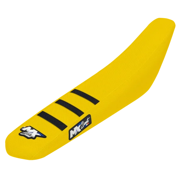 Housse de selle motocross Suzuki - Jaune et noire 3 ribs