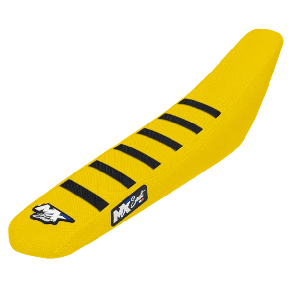 Housse de selle motocross Suzuki - Jaune et noire 6 ribs