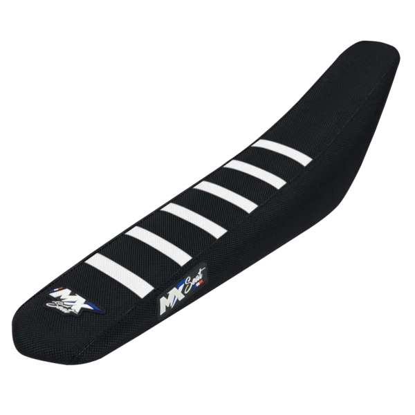 Housse de selle motocross Husqvarna - Noire et blanche 6 ribs