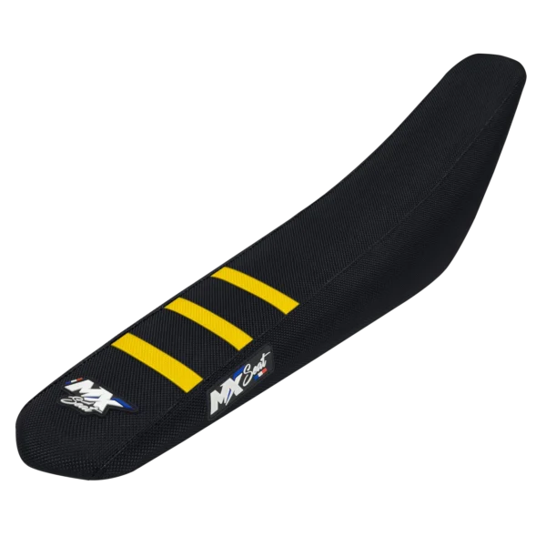 Housse de selle motocross Suzuki - Noire et jaune 3 ribs