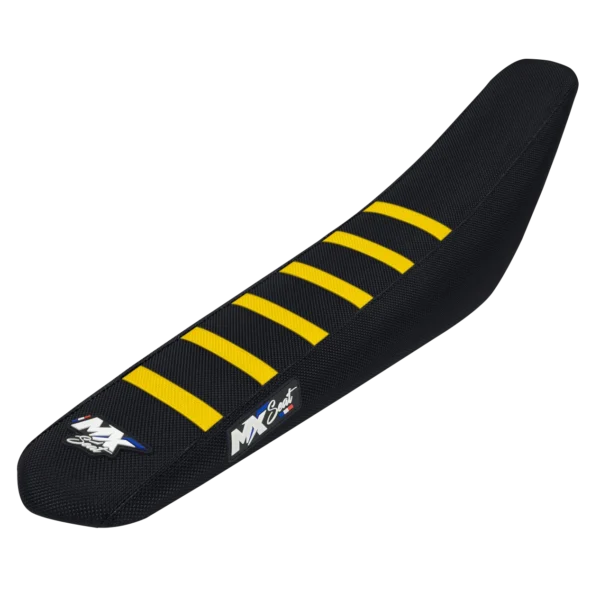 Housse de selle motocross Suzuki - Noire et jaune 6 ribs