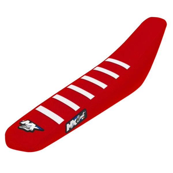 Housse de selle motocross Honda - Rouge et blanche 6 ribs